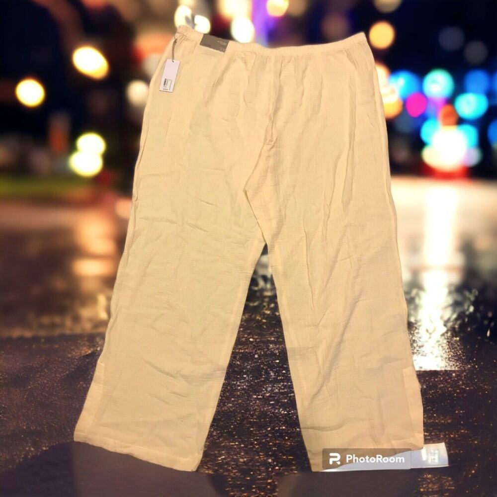 Soft Surroundings Key Biscayne Gauze Womens Ivory Wide Leg Pants Plus Size 3X